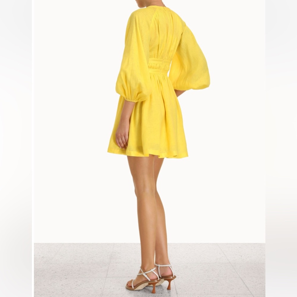 Zimmermann yellow linen Shelly plunge bow mini dress - Picture 4 of 14